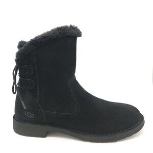 NEW UGG Naiyah Boots Womens 7 Black Suede Wool Shearling Cozy Fur Winter